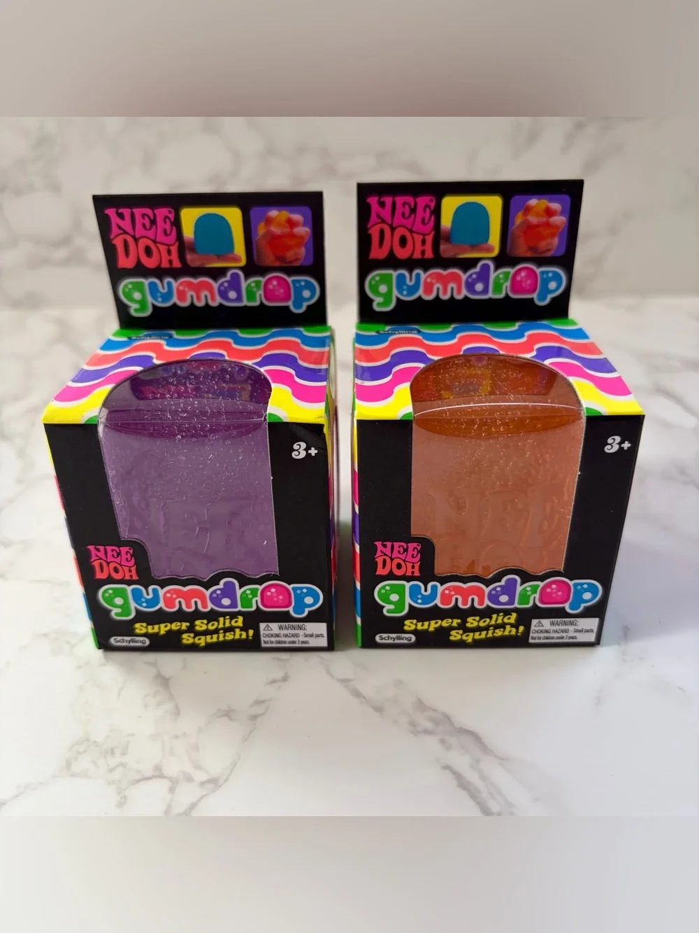 Lot Of 2: Nee Doh Gumdrop Super Solid Squish Purple & Orange Sensory Toy New